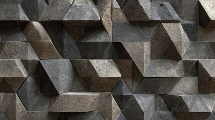 Geometric Stone Facade With Textured Triangular Facets And Shadow Play wall pattern