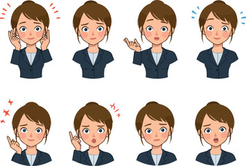 Pixel Art Businesswoman Emotions Icons in Blue Suit