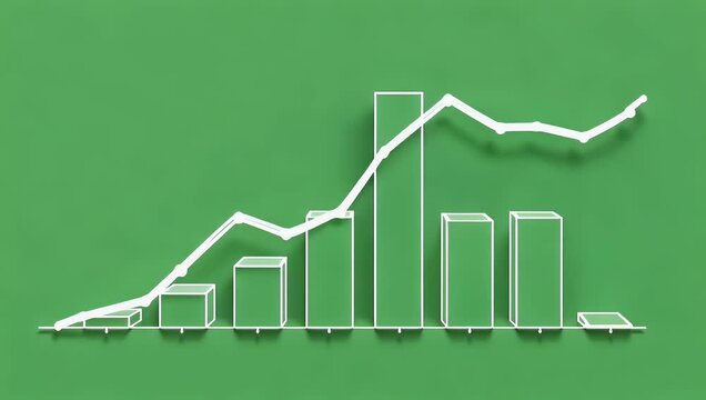 Dynamic progression of statistical data representation illustrating continuous growth trends on a clean green background with ascending bars and