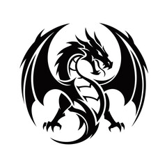 Obraz premium A striking black tribal dragon silhouette with spread wings and sharp claws, set against a white background.
