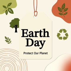 Earth Day Tag Design with Recycle Symbols and Nature Elements. Ideal for environmental campaigns, sustainability posters, social media graphics, packaging labels, and Earth Day promotional designs.