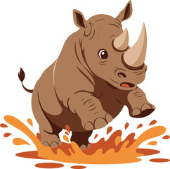 Running Rhino Vector Playful Mud Splash Isolated Object Flat Design