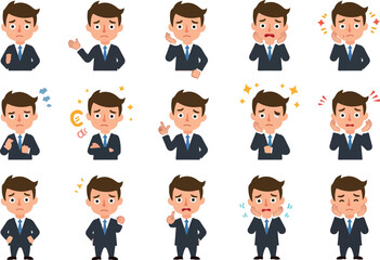 Sad Businessman Pixel Art Expressions Diverse Emotions Isolated White Background
