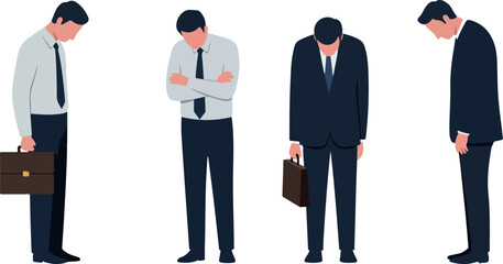 Sad Businessmen Sadness Depression Failure Flat Design Isolated