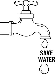 Save Water Faucet Dripping Drop Vector Illustration