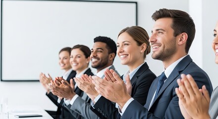 Fototapeta premium A diverse group of business professionals applauding in a conference room.