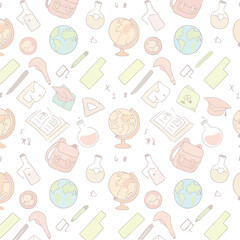 School Supplies Pattern Soft Pastel Colors Minimalist Flat Design Vector
