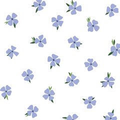 Seamless Pattern Blue Flowers Vector Minimal Flat Design White Background