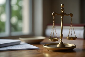 Justice scale + documents (eye-level)
