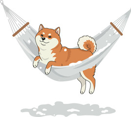Shiba Inu Dog Relaxing in Hammock Flat Design Cute Pet