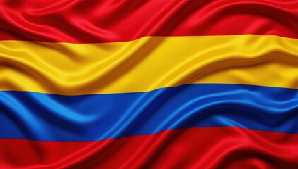 Obraz premium Colombia Flag's Vibrant Waves: A close-up showcases the iconic flag of Colombia, its vibrant bands of yellow, blue, and red billowing gently, symbolizing the nation's rich heritage and identity.
