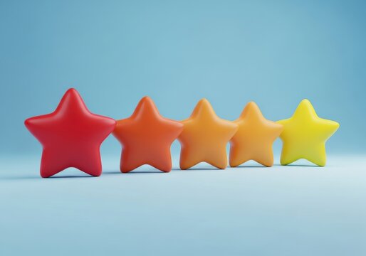 Five dimensional stars display a gradient color scale against a pale blue background