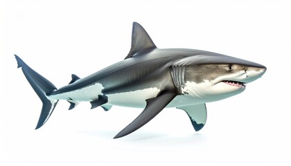 Obraz premium A photorealistic rendering of a great white shark, isolated on a clean white background