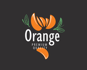 Obraz premium Vector logo with orange slices on a dark background