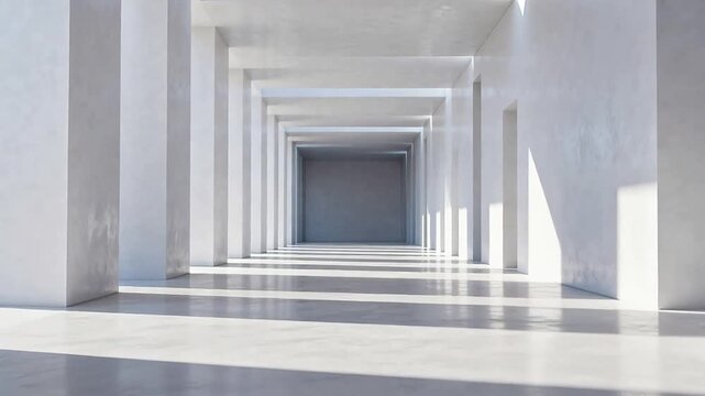 Long white corridor with columns