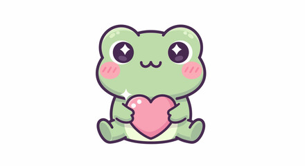 Obraz premium Cute cartoon frog holding a heart against a white backdrop design