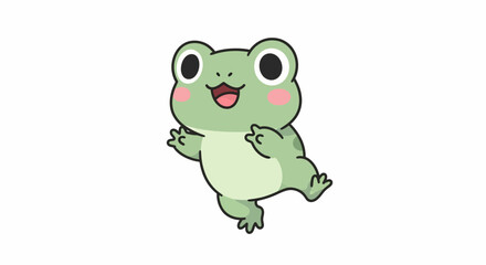 Obraz premium Cartoon frog illustration dancing and smiling on a white background