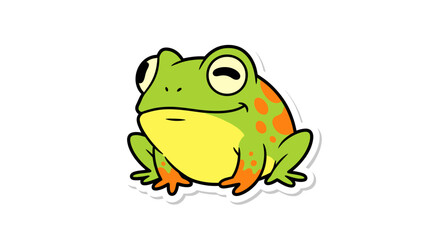 Cartoon frog illustration with green and orange spots isolated on white