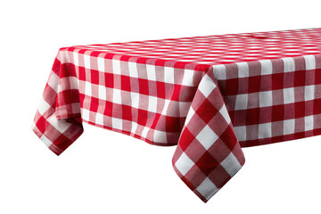 Obraz premium Red and white checkered tablecloth draped over a table edge isolated on black gingham, Isolated On White Background, Png Transparent