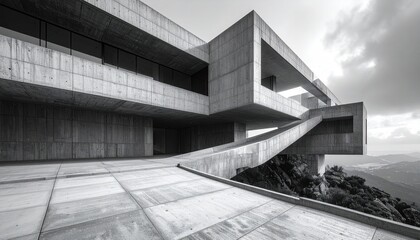 Obraz premium Modern Concrete Building with Geometric Design.