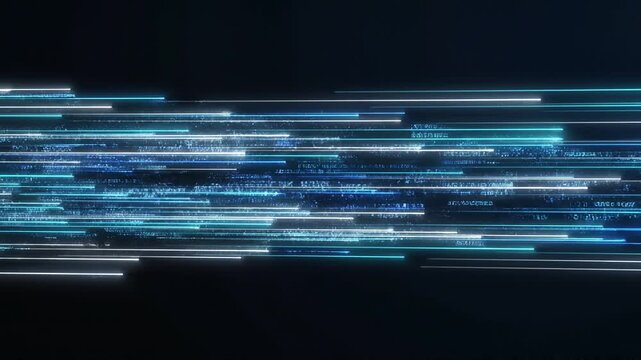 Glowing blue and white neon lines on dark background, slow motion video footage
