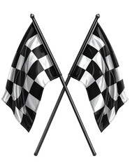 Fototapeta premium Two crossed black and white checkered flags for a race finish. Isolated on transparent background