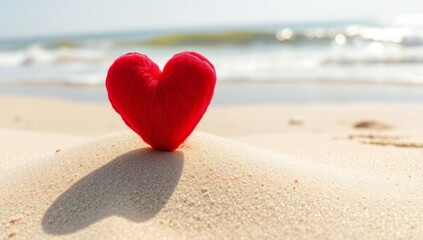 Fototapeta premium Red heart on sandy beach