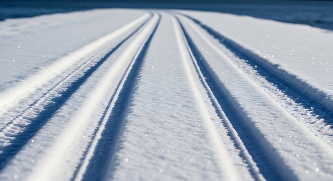 Parallel Tracks in Freshly Fallen Snow on a Road winter white
