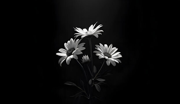 white flower on black background
