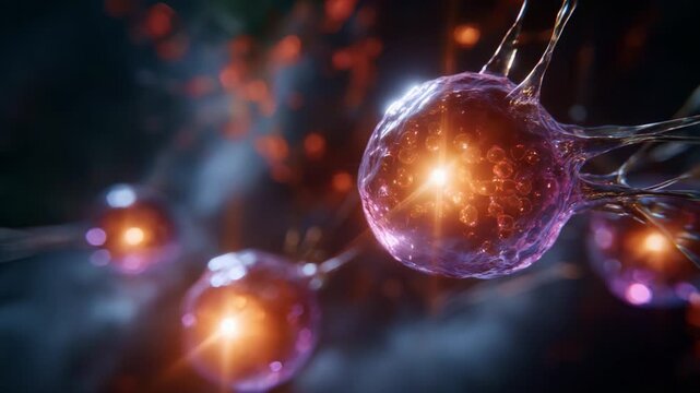 Stunning Close-Up of Bioengineered Neurons Displaying Dynamic Color Change and Interaction, Capturing the Beauty of Neural Networks in Action for Scientific Exploration.