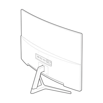 Monitor rear elevation schematic technical drawing for VESA mount and IO panel.