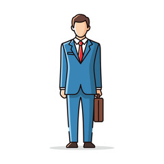 Obraz premium Cartoon businessman standing with briefcase in hand.
