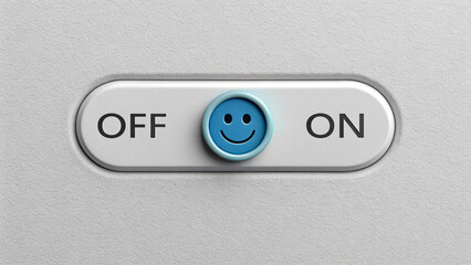 A toggle switch design, the switch is positioned horizontally, with left side labeled OFF and the right side labeled ON in a simple, sans-serif font.