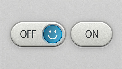 A toggle switch design, the switch is positioned horizontally, with the left side labeled OFF and the right side labeled ON in a simple, sans-serif font.