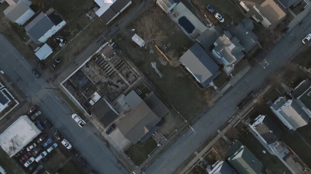 Aerial view of homes in Scranton, Pennsylvania. Shot on a winter day.