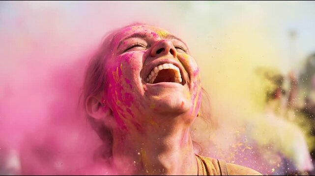 Holi festival celebration vibrant explosion of color powder. Experience authentic local culture with pure joy, happiness, and laughter