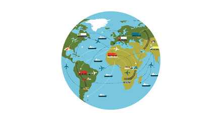 Obraz premium A detailed illustration of global logistics and supply chain networks across continents.