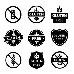 Obraz premium Gluten free icon silhouette black vector food allergy label set on white background