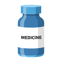 Blue medicine bottle with label