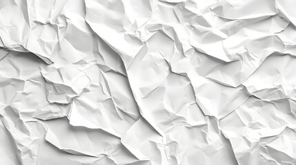 Fototapeta premium White crumpled paper texture with deep creases and shadows, clean background for mockups, posters, stationery, and design overlays.