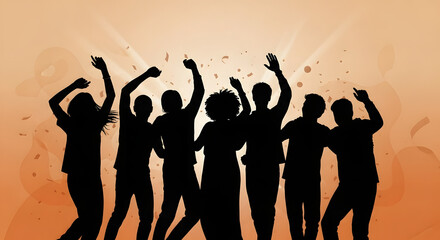 Fototapeta premium Silhouettes of people dancing together in a lively party crowd on a stage