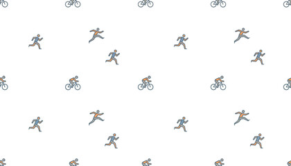 A seamless pattern of people running and bicycles