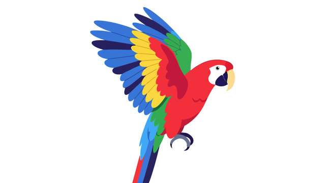 Stylized illustration of a colorful macaw parrot with wings spread against a white background