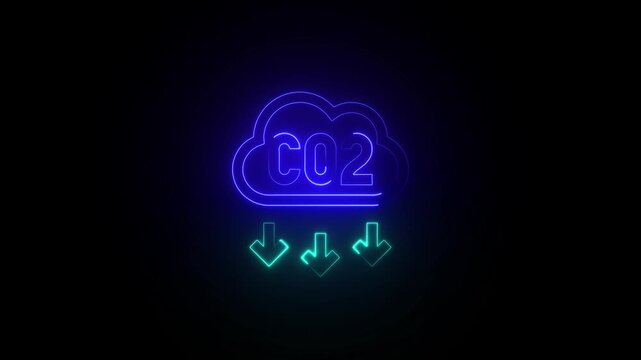Carbon dioxide reduction concept with neon cloud and arrows neon sign