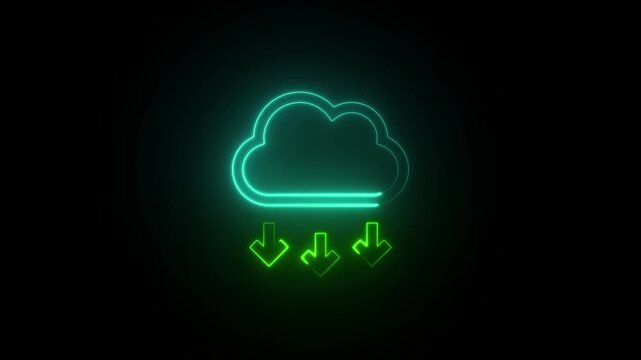 Neon cloud with download arrows cloud computing symbol cloud neon cloud data storage neon sign