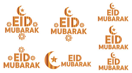 Celebratory eid mubarak greetings with crescent moon and star designs © GW