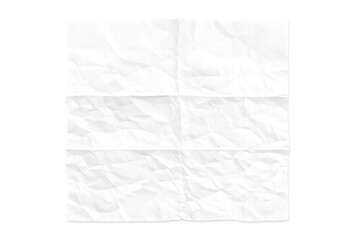 Crumpled white paper sheet showing a textured surface with creases and wrinkles, isolated on a transparent background