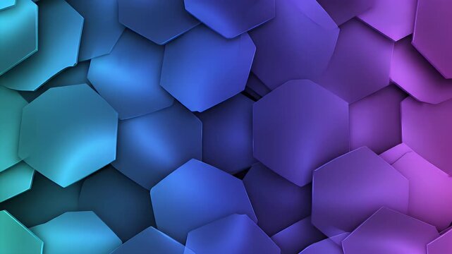 Abstract background of overlapping hexagonal shapes in a green to blue gradient