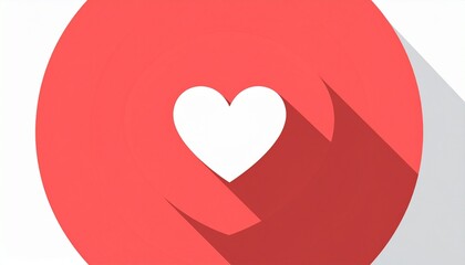 Flat Heart Icon with Long Shadow on Red Background