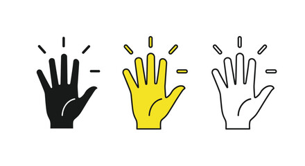 Obraz premium Collection of three different styles of a raised hand icon symbolizing high five or stop gesture